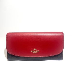 COPY - Coach Signature Canvas Checkbook Wallet- Brown True Red